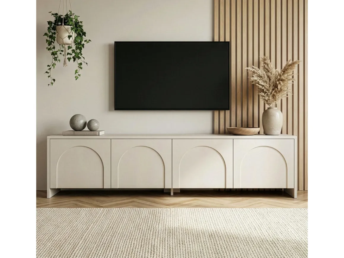Meuble TV en bois "Aurelia" - 180 x 32 x 45 cm - Crème