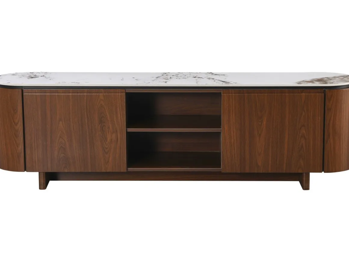 Meuble TV en bois avec plateau en céramique "Stonea" - 200 x 40 x 55 cm - Marron