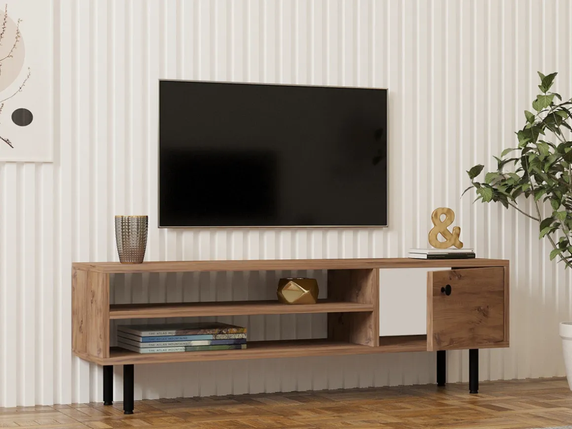 Meuble TV en bois "Avila" - 120 x 30 x 38 cm - Pin atlantique