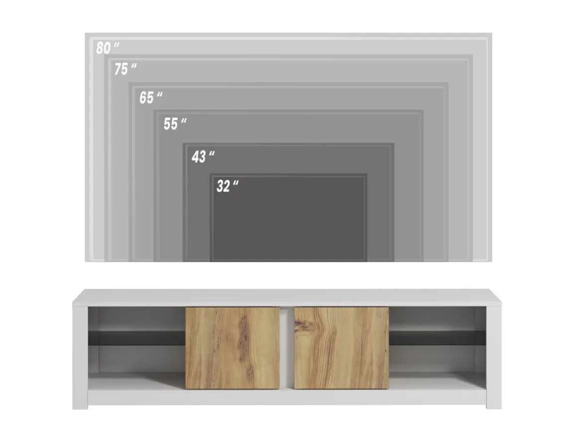 Meuble TV en bois "Aydos" 180 x 35 x 45 cm - Blanc