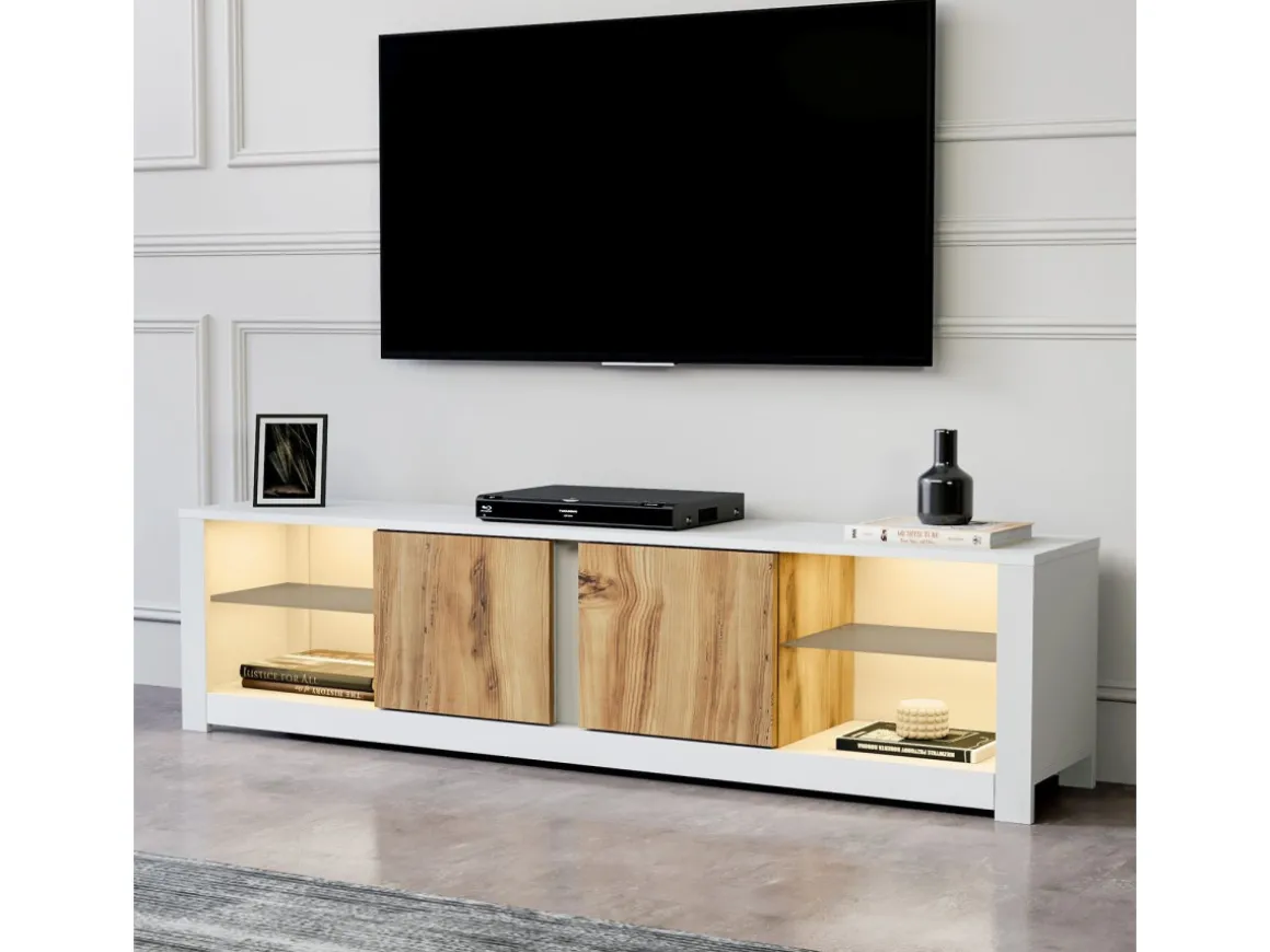 Meuble TV en bois "Aydos" 180 x 35 x 45 cm - Blanc