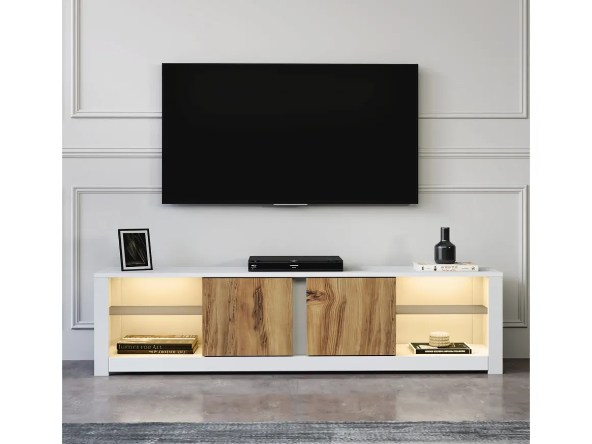 Meuble TV en bois "Aydos" 180 x 35 x 45 cm - Blanc