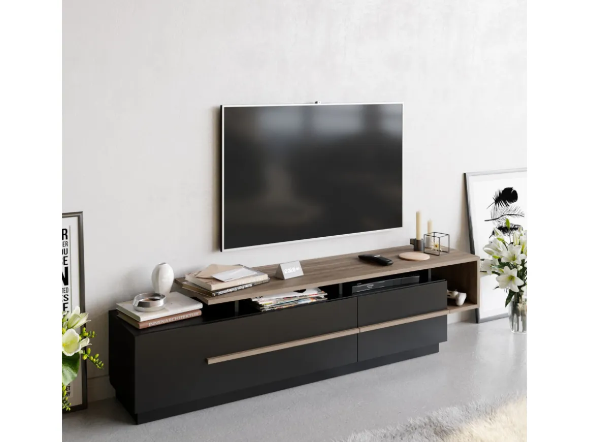 Meuble TV en bois "Basak" - 180 x 40 x 46 cm - Noir
