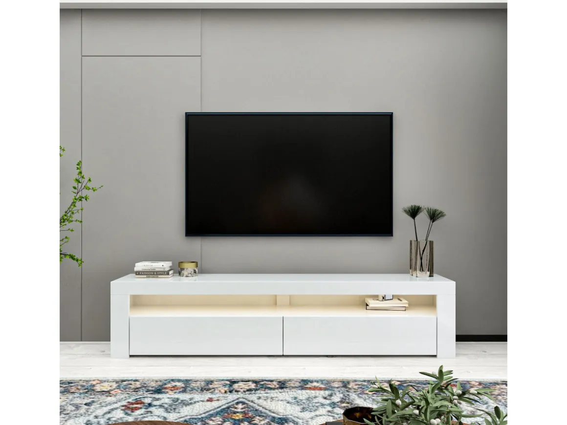 Meuble TV en bois "Bati" - 150 x 36 x 46 cm - Blanc