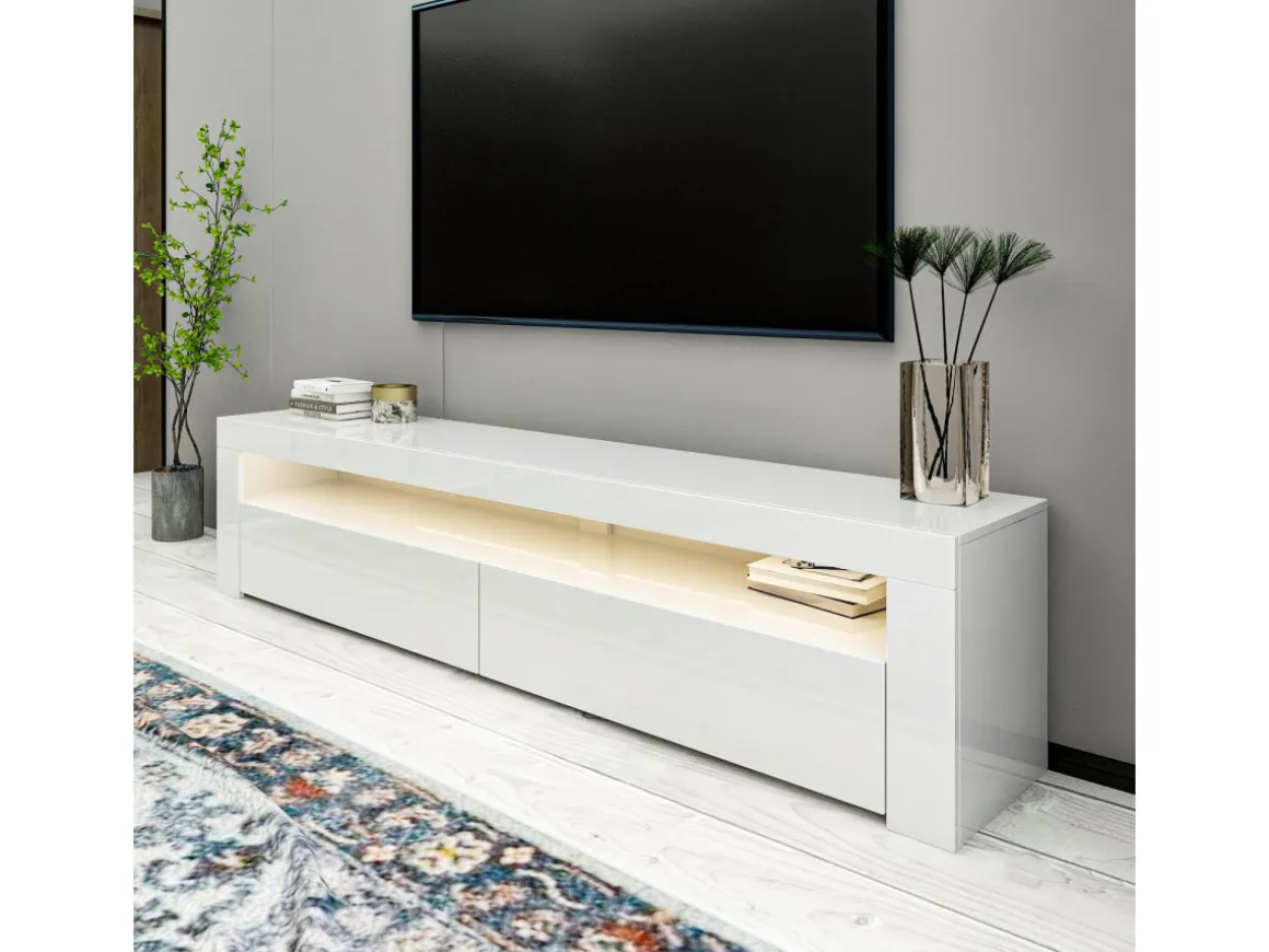 Meuble TV en bois "Bati" - 150 x 36 x 46 cm - Blanc
