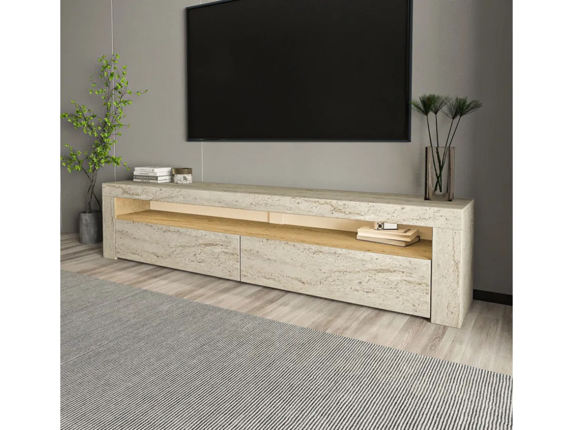 Meuble TV en bois "Bati" - 150 x 36 x 46 cm - Travertin