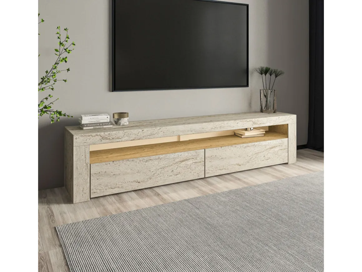 Meuble TV en bois "Bati" - 150 x 36 x 46 cm - Travertin
