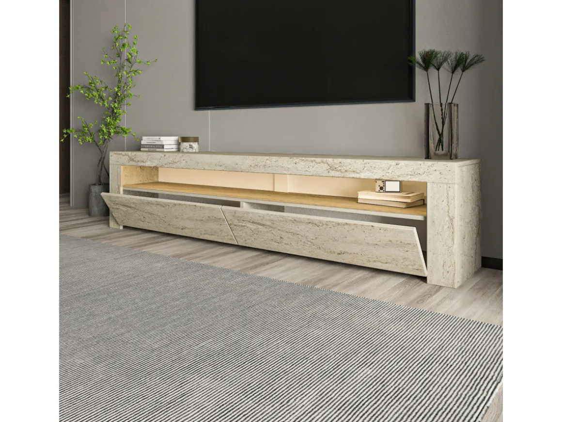 Meuble TV en bois "Bati" - 150 x 36 x 46 cm - Travertin
