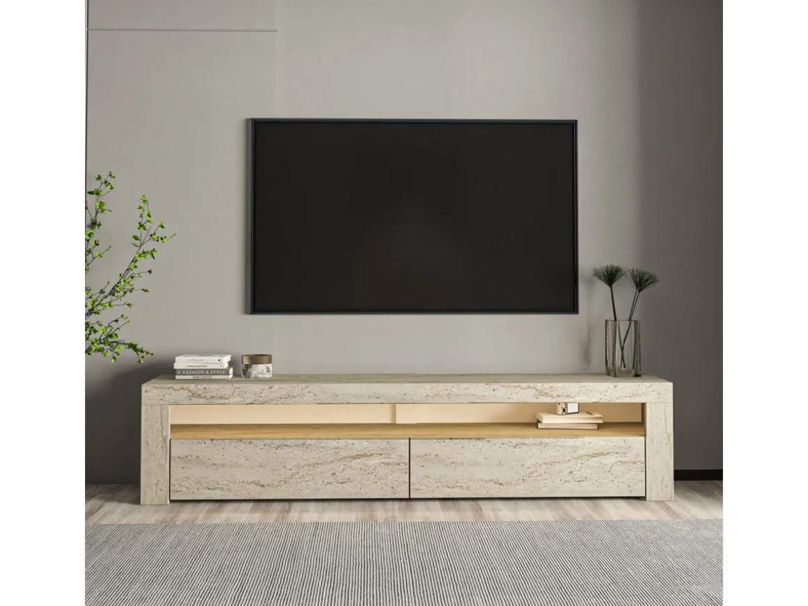 Meuble TV en bois "Bati" - 150 x 36 x 46 cm - Travertin