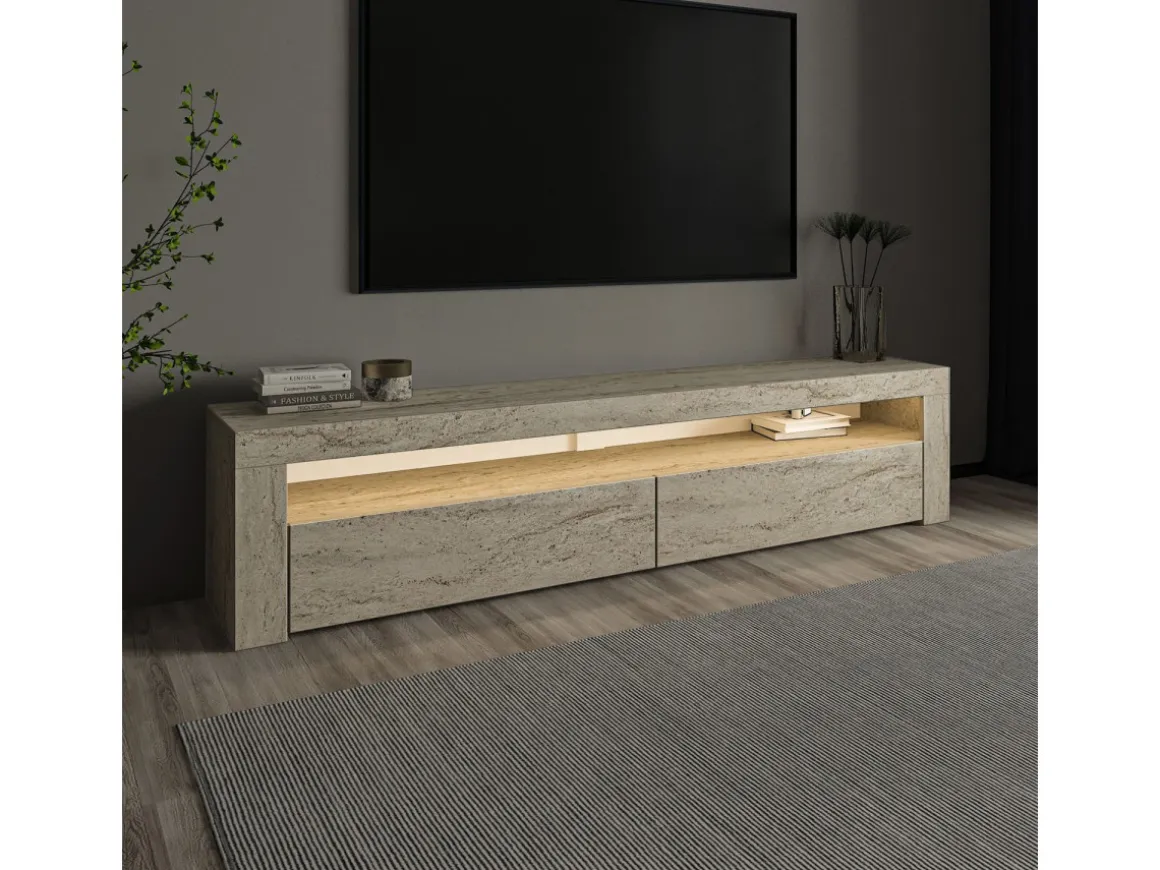 Meuble TV en bois "Bati" - 150 x 36 x 46 cm - Travertin