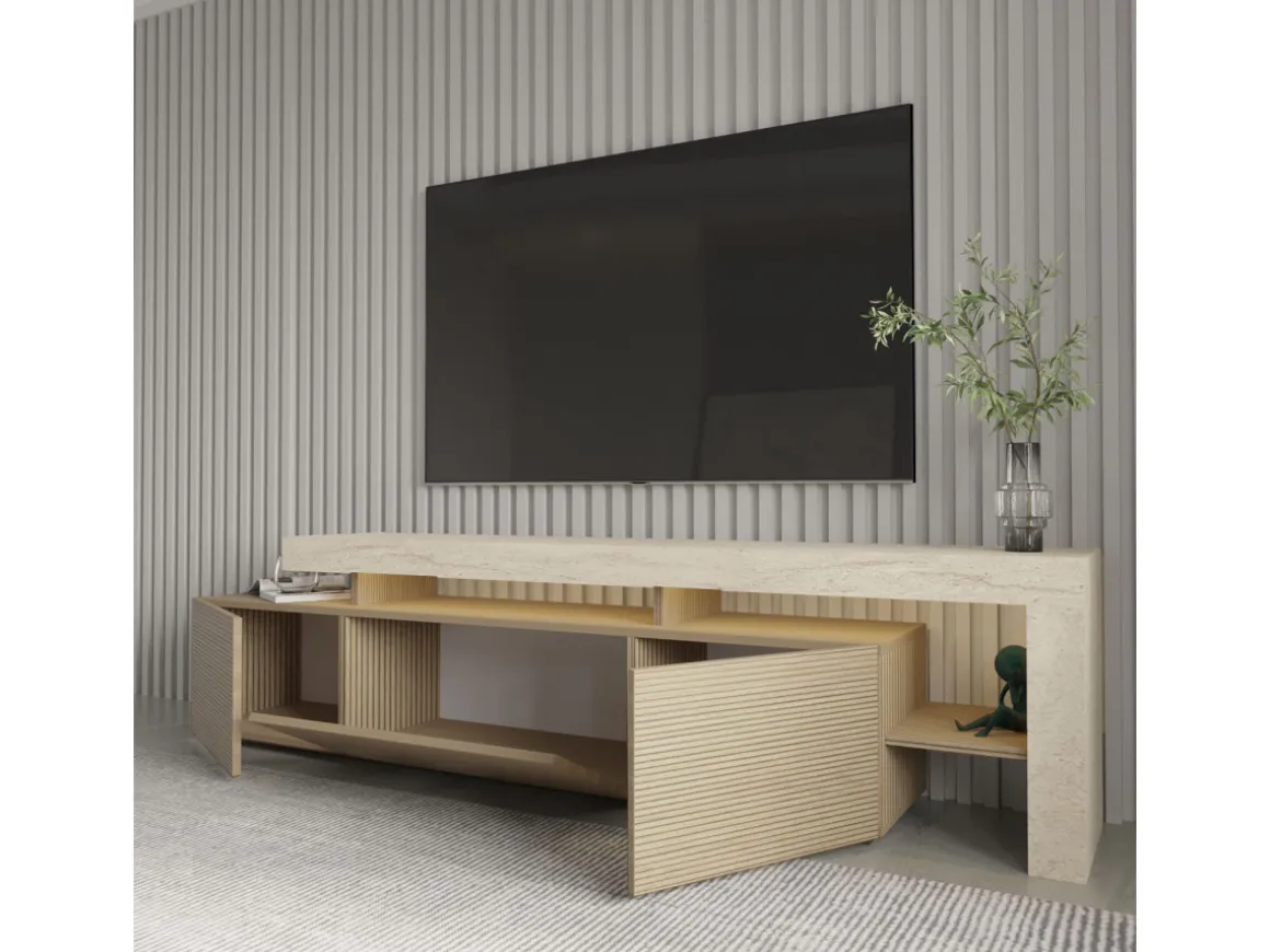 Meuble TV en bois "Beliz" - 192 x 37 x 53 cm - Beige