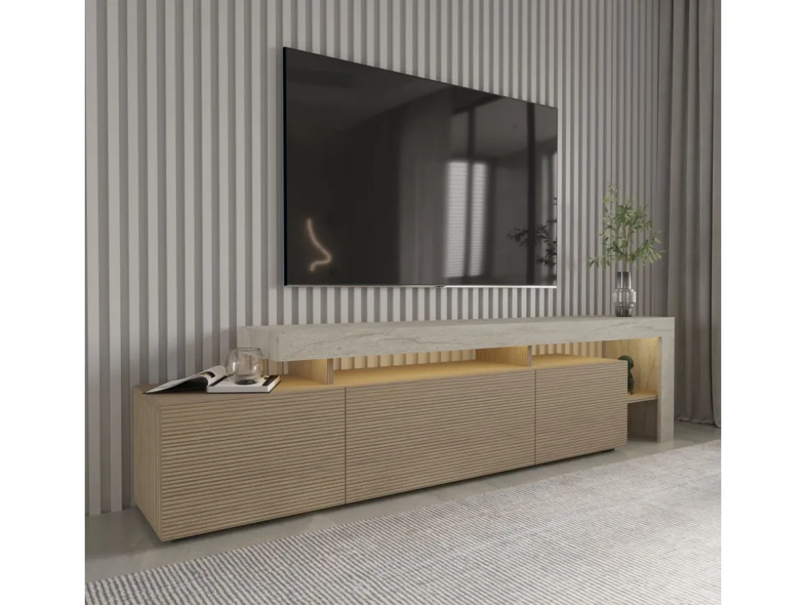 Meuble TV en bois "Beliz" - 192 x 37 x 53 cm - Beige