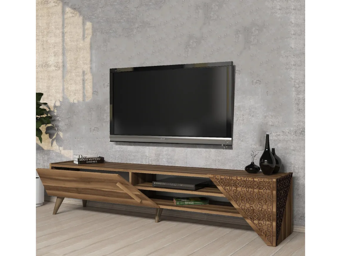 Meuble TV en bois "Beril" - 180 x 40 x 37 cm - Noyer