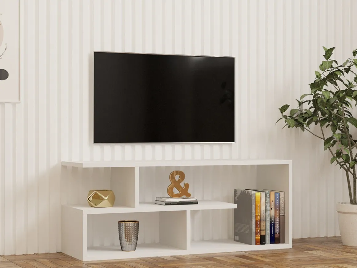 Meuble TV en bois "Cafu" - 100 x 29 x 40 cm - Blanc