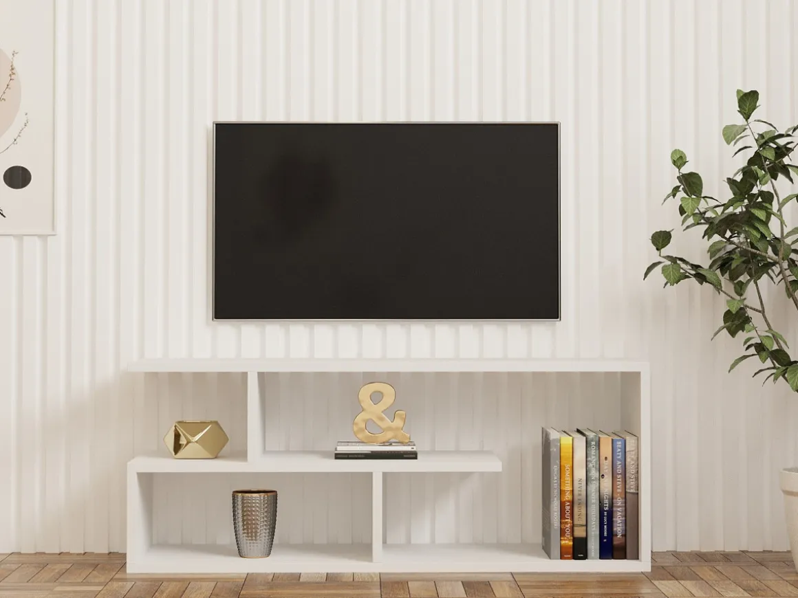 Meuble TV en bois "Cafu" - 100 x 29 x 40 cm - Blanc