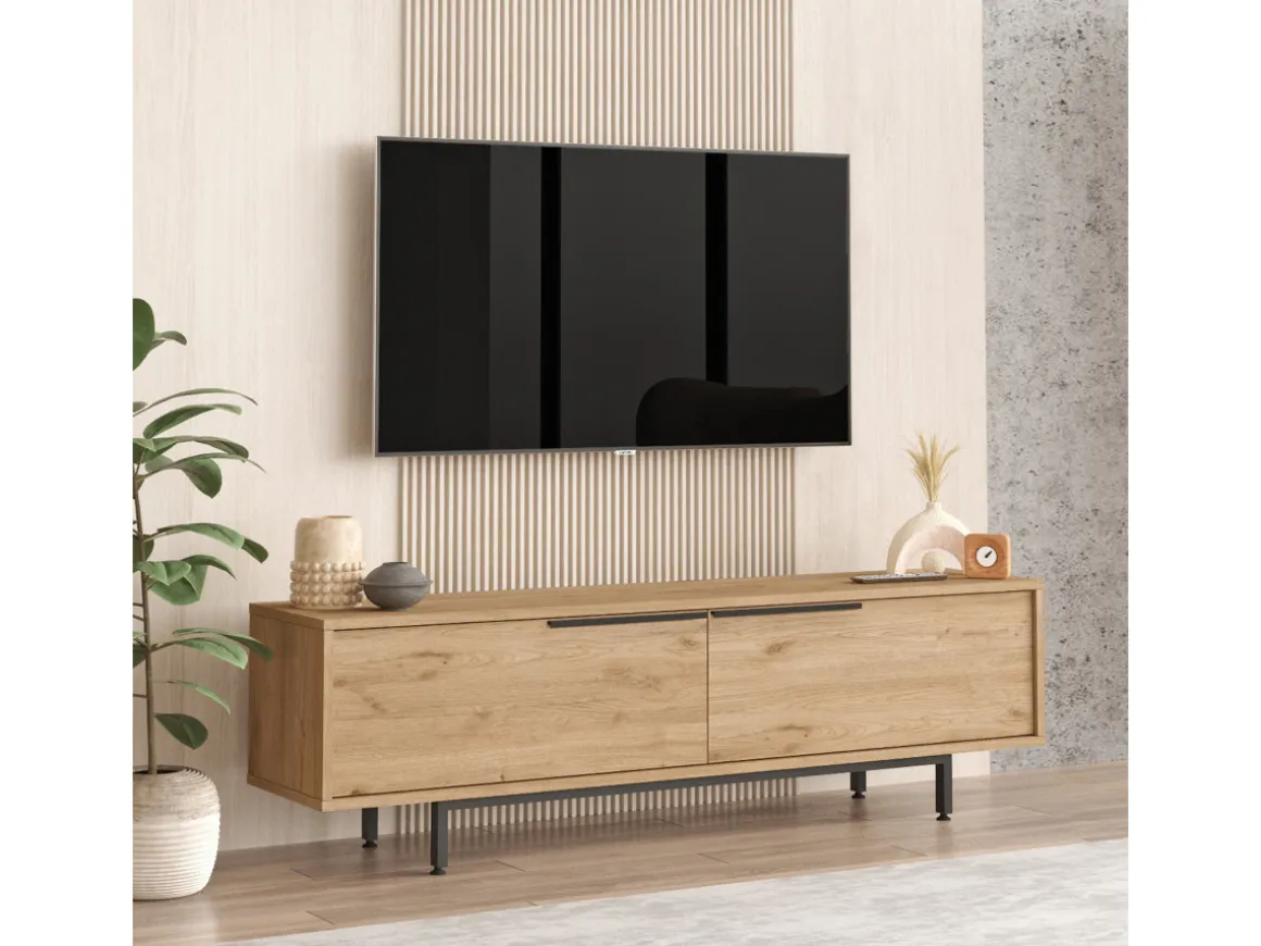 Meuble TV en bois "Calvin" - 160 x 35 x 45 cm - Marron