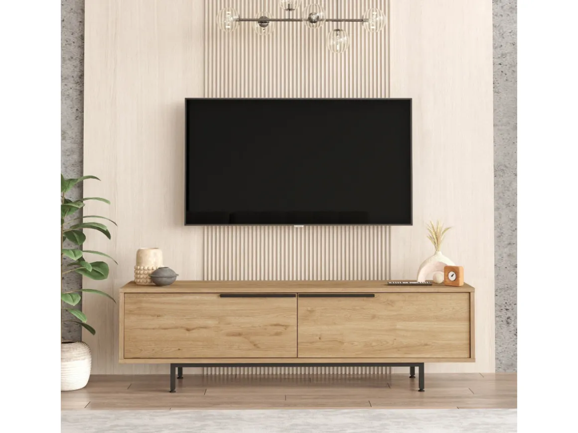 Meuble TV en bois "Calvin" - 160 x 35 x 45 cm - Marron