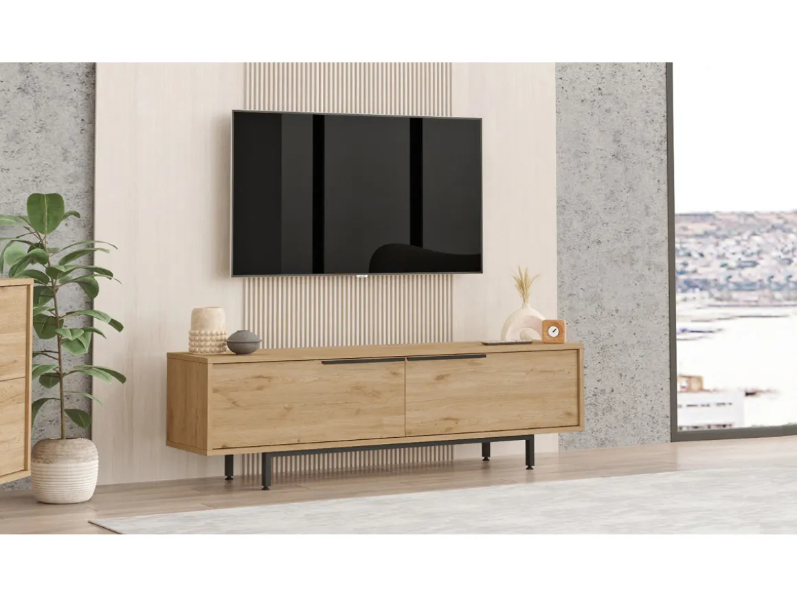 Meuble TV en bois "Calvin" - 160 x 35 x 45 cm - Marron