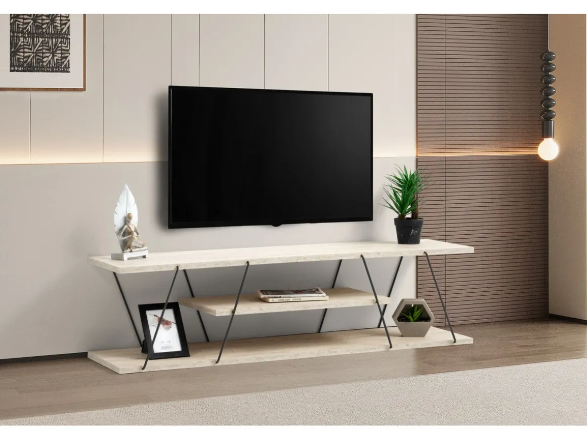 Meuble TV en bois "Canaz" - 120 x 30 x 33 cm - Beige