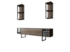 Meuble TV en bois "Chrome Line" - 180 x 30 x 48 cm - NoyerNoir