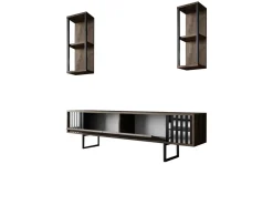 Meuble TV en bois "Chrome Line" - 180 x 30 x 48 cm - NoyerNoir