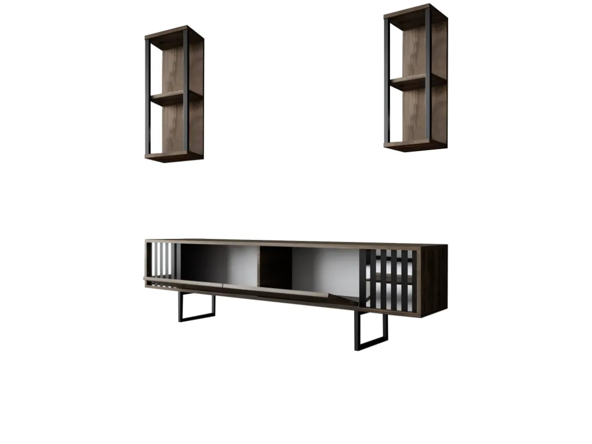 Meuble TV en bois "Chrome Line" - 180 x 30 x 48 cm - NoyerNoir