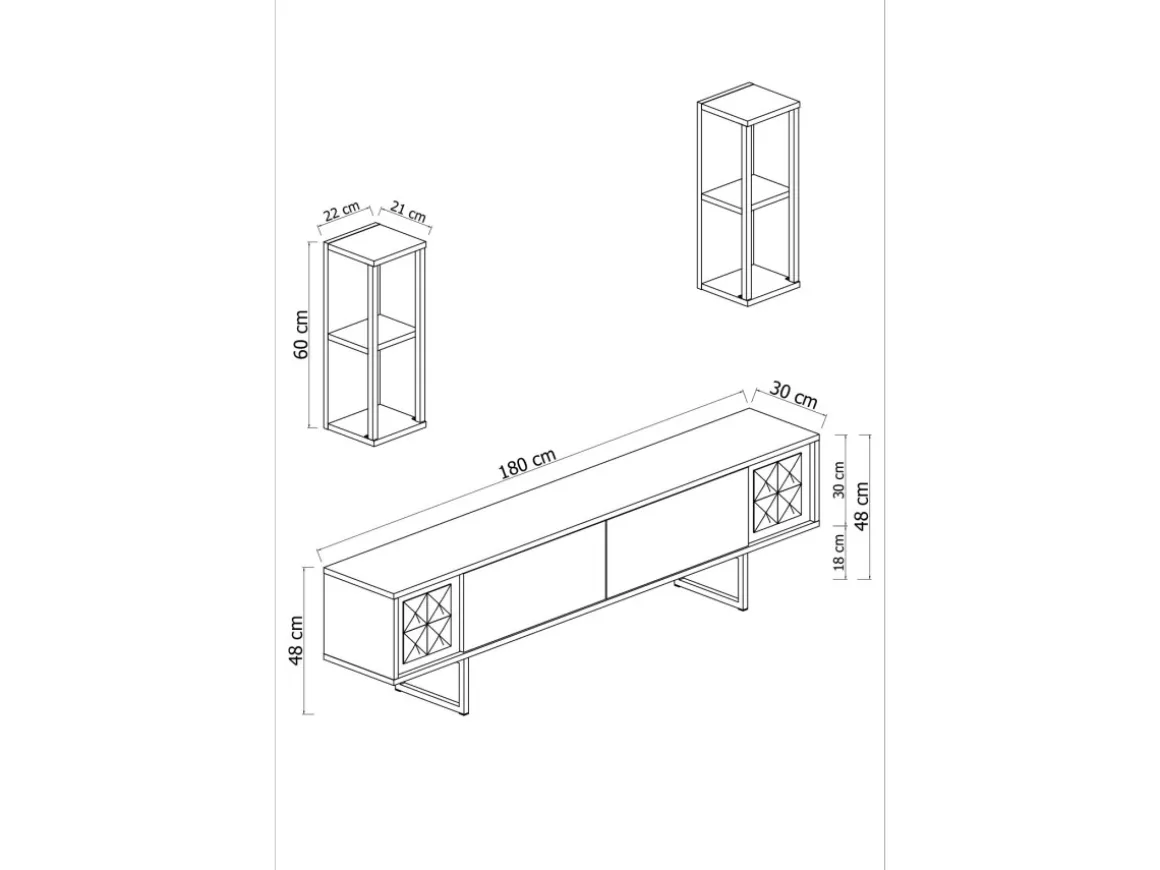 Meuble TV en bois "Chrome Line" - 180 x 30 x 48 cm - NoyerNoir