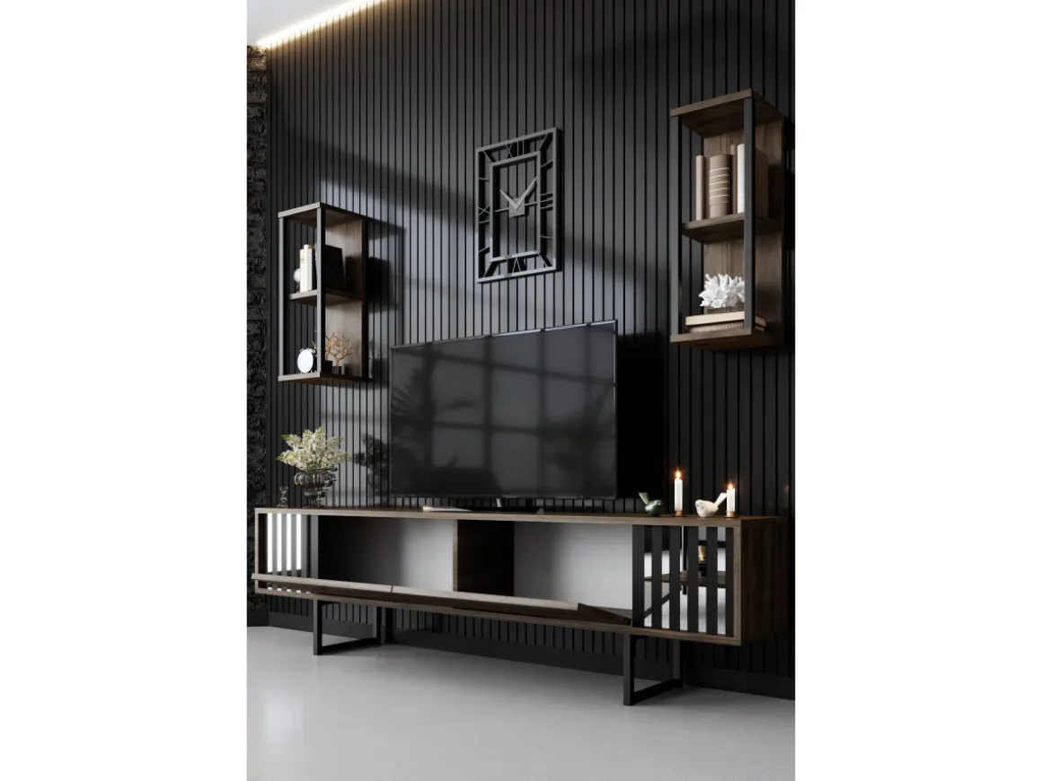 Meuble TV en bois "Chrome Line" - 180 x 30 x 48 cm - NoyerNoir