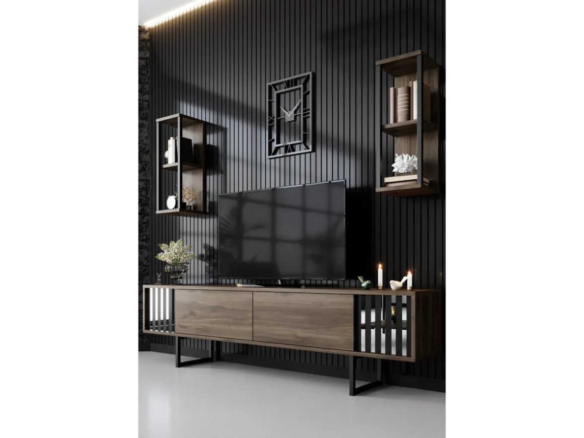 Meuble TV en bois "Chrome Line" - 180 x 30 x 48 cm - NoyerNoir