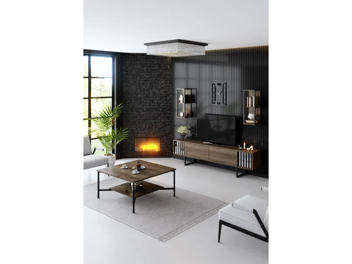 Meuble TV en bois "Chrome Line" - 180 x 30 x 48 cm - NoyerNoir