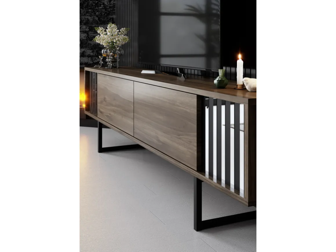 Meuble TV en bois "Chrome Line" - 180 x 30 x 48 cm - NoyerNoir