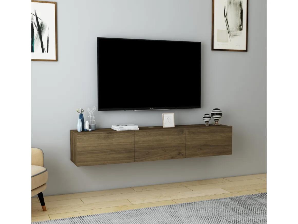 Meuble TV en bois "Denby" - 160 x 31 x 29 cm - Noyer