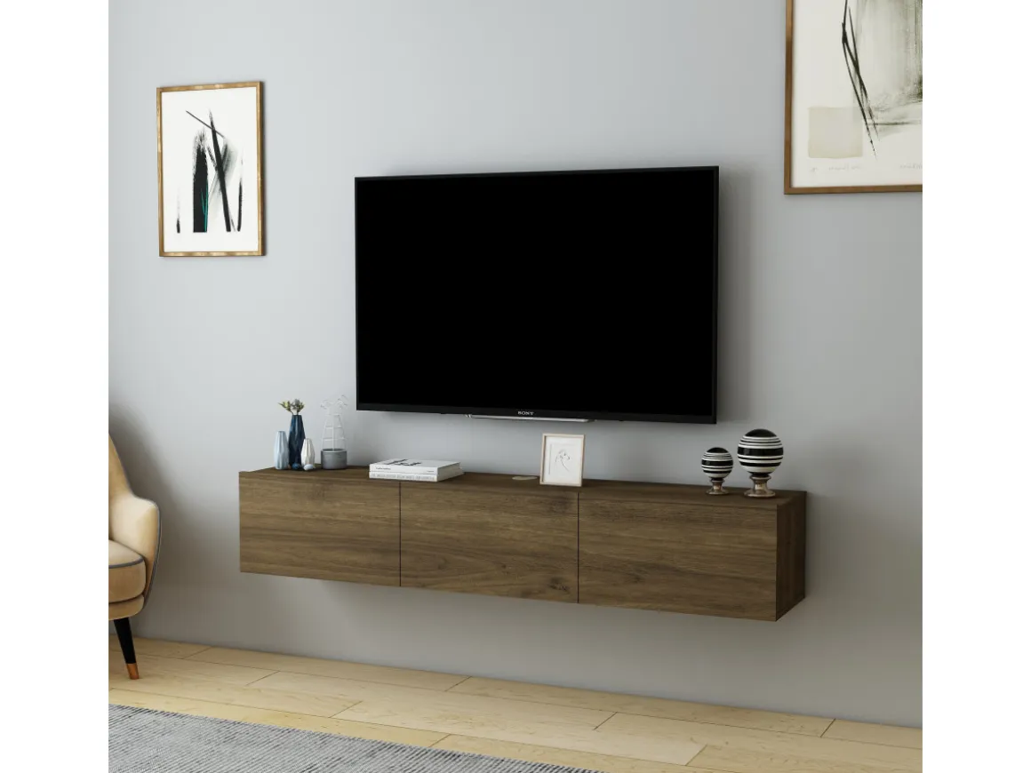 Meuble TV en bois "Denby" - 160 x 31 x 29 cm - Noyer