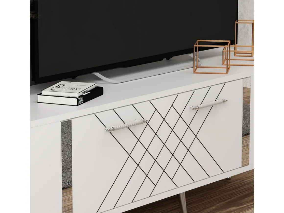 Meuble TV en bois "Detas" - 150 x 35 x 48 cm - Argent