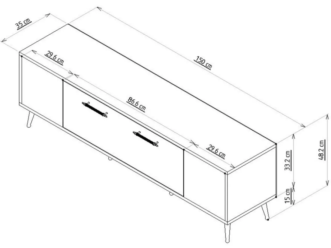 Meuble TV en bois "Detas" - 150 x 35 x 48 cm - Argent