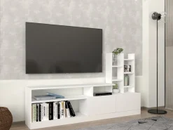 Meuble TV en bois "Dolunay" - 164 x 25 x 91 cm - Blanc