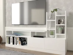 Meuble TV en bois "Dolunay" - 164 x 25 x 91 cm - Blanc