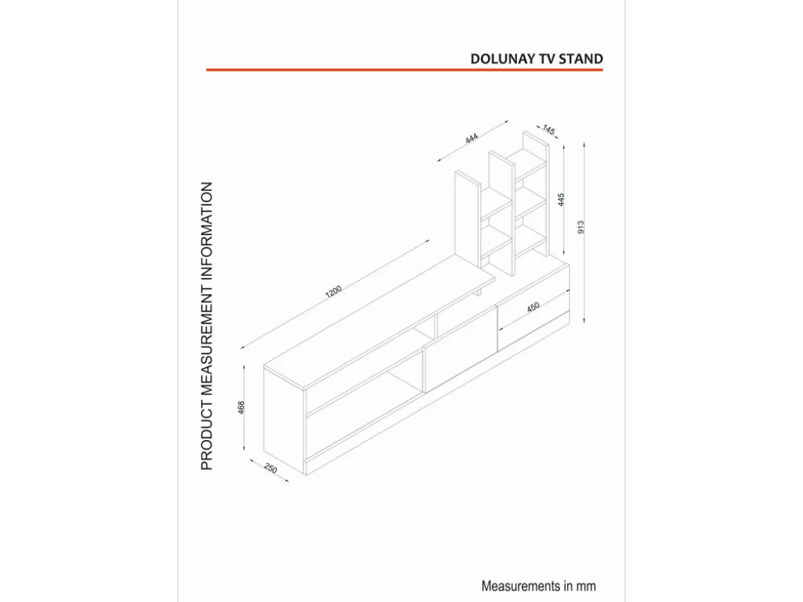 Meuble TV en bois "Dolunay" - 164 x 25 x 91 cm - Blanc