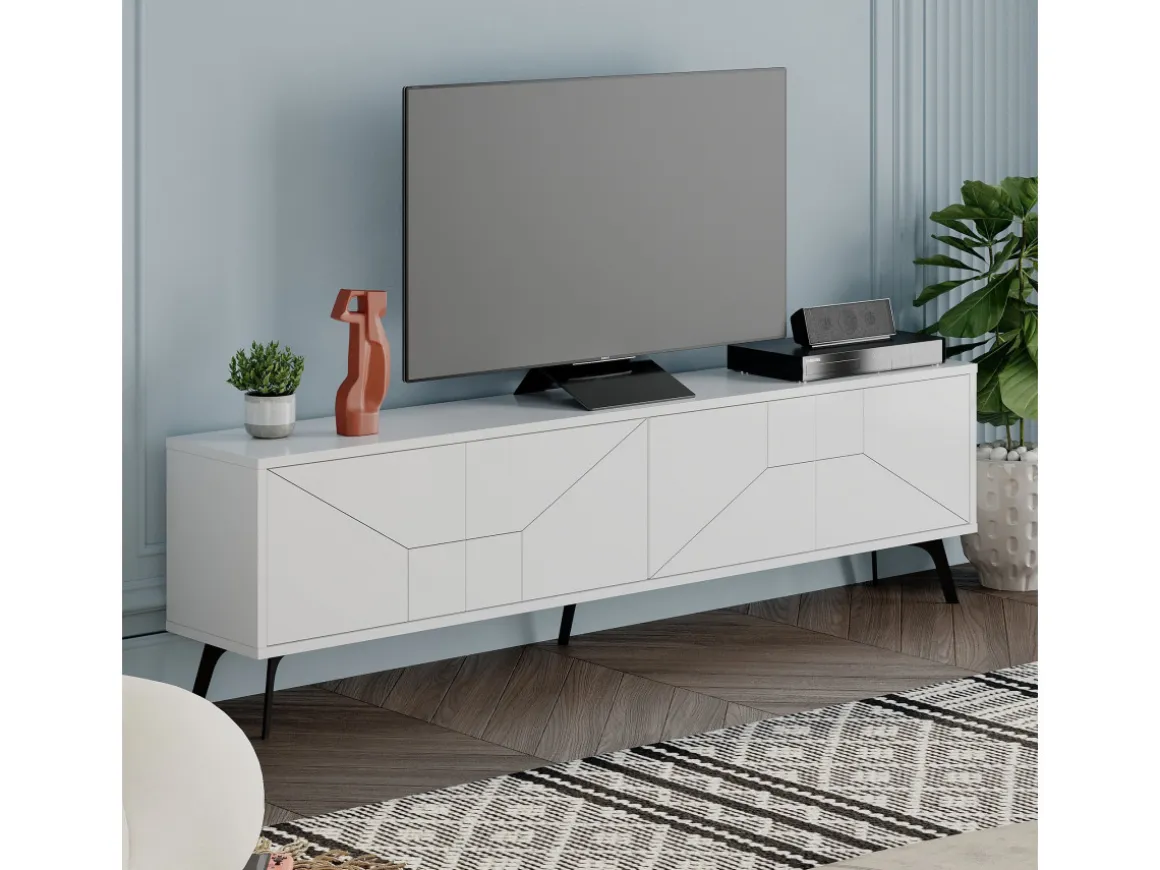Meuble TV en bois "Dune" - 180 x 29 x 50 cm - Blanc