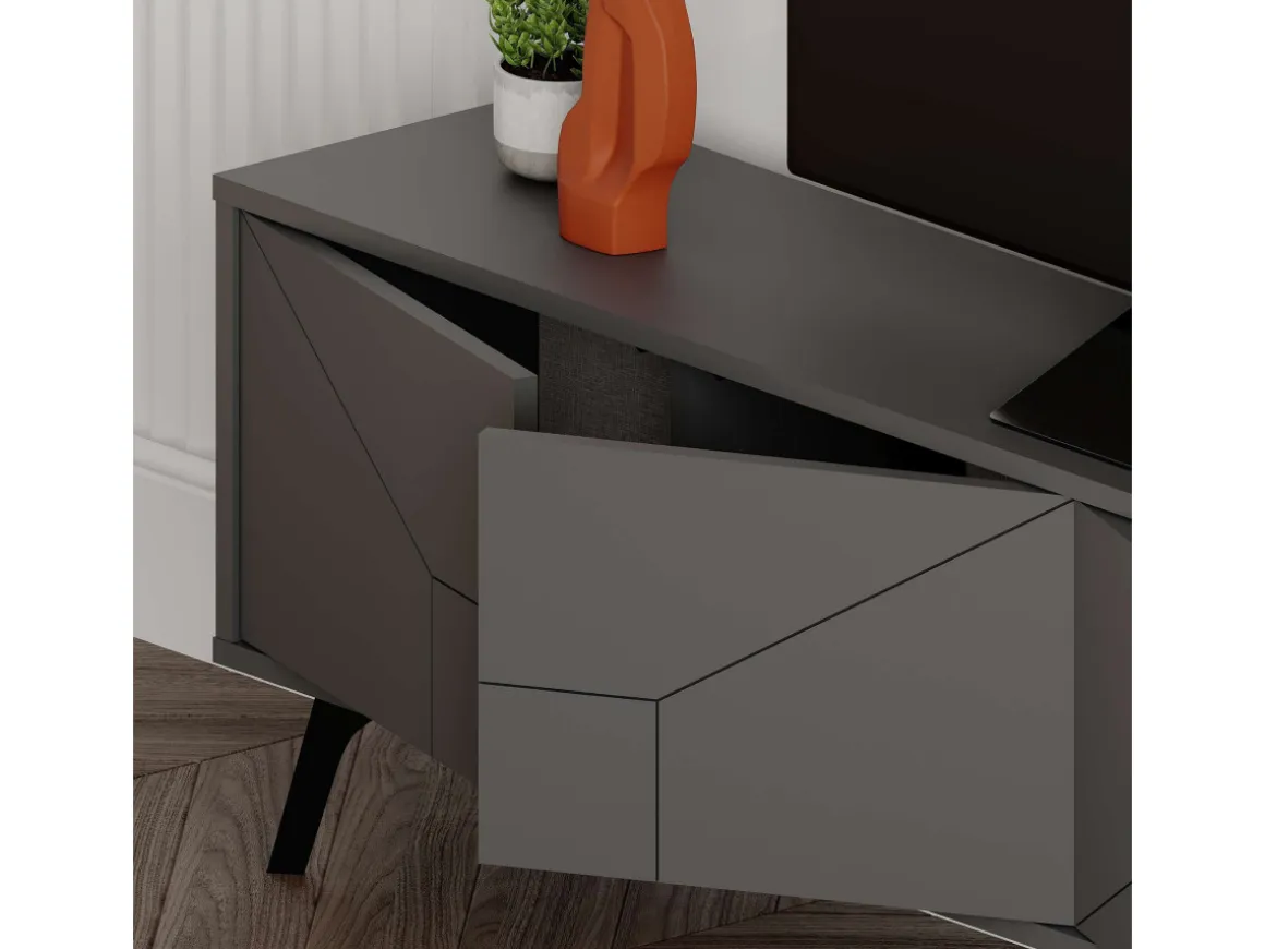 Meuble TV en bois "Dune" - 180 x 29 x 50 cm - Gris anthracite