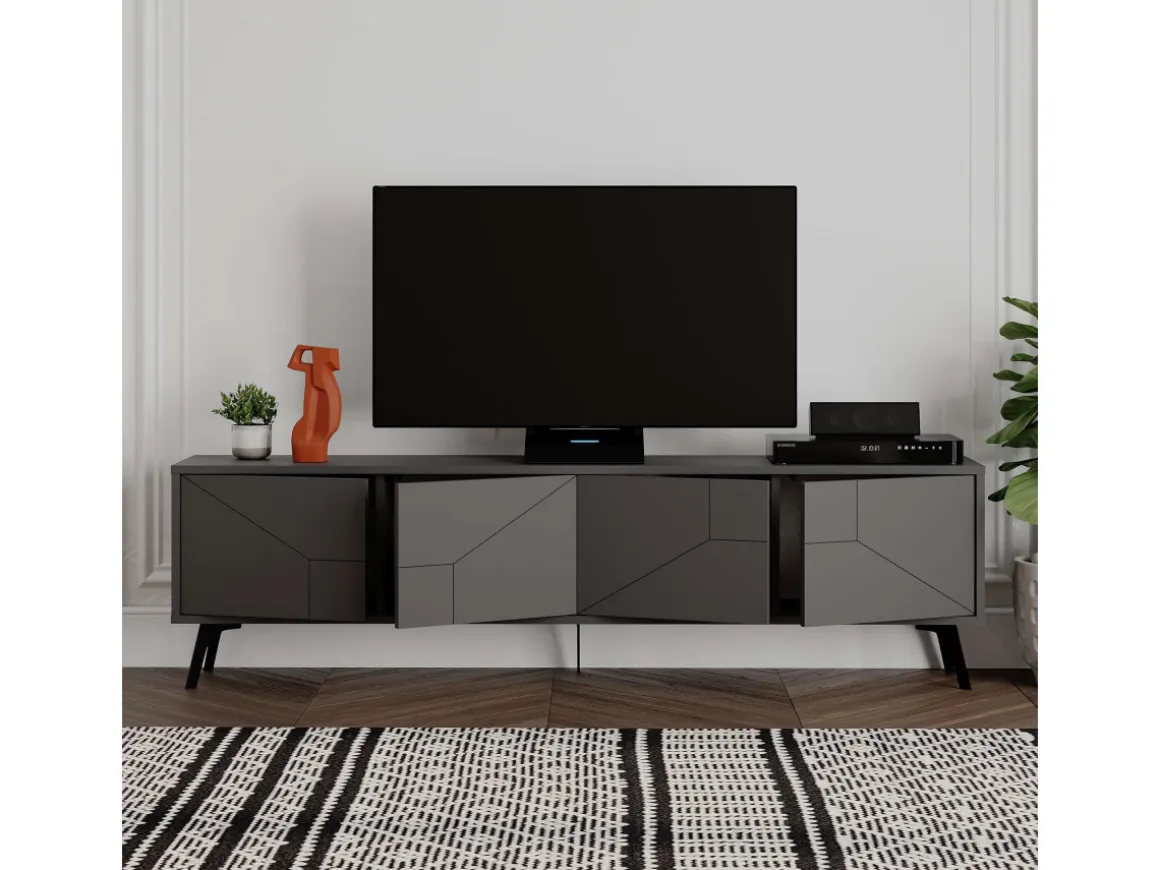 Meuble TV en bois "Dune" - 180 x 29 x 50 cm - Gris anthracite