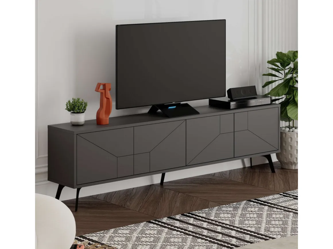 Meuble TV en bois "Dune" - 180 x 29 x 50 cm - Gris anthracite