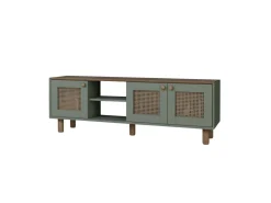 Meuble TV en bois et cannage 