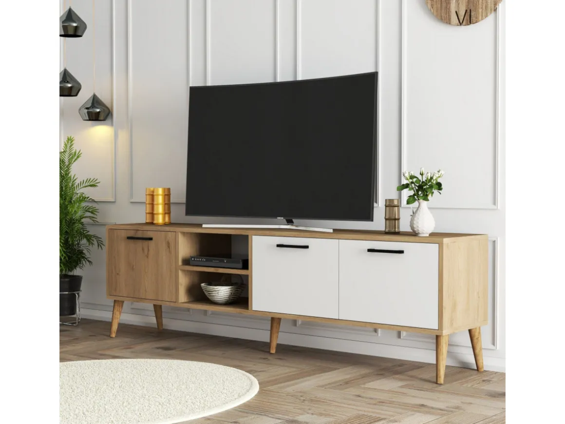 Meuble TV en bois "Exxen" - 180 x 35 x 53 cm - Blanc