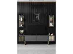 Meuble TV en bois "Gold Line" - 180 x 30 x 48 cm - AnthraciteNoir