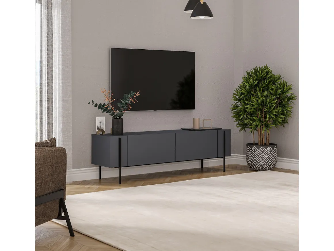 Meuble TV en bois "Herman" - 160 x 31 x 45 cm - Gris anthracite