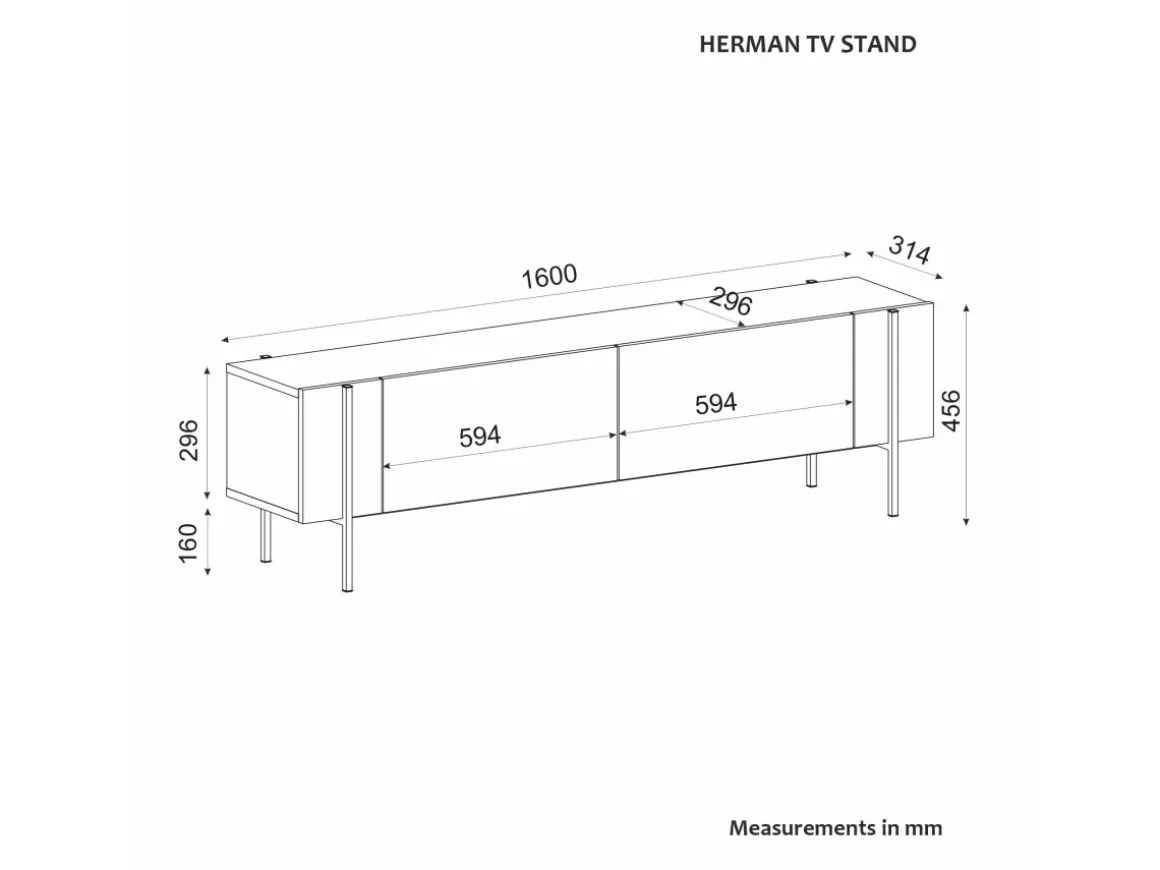 Meuble TV en bois "Herman" - 160 x 31 x 45 cm - Gris anthracite