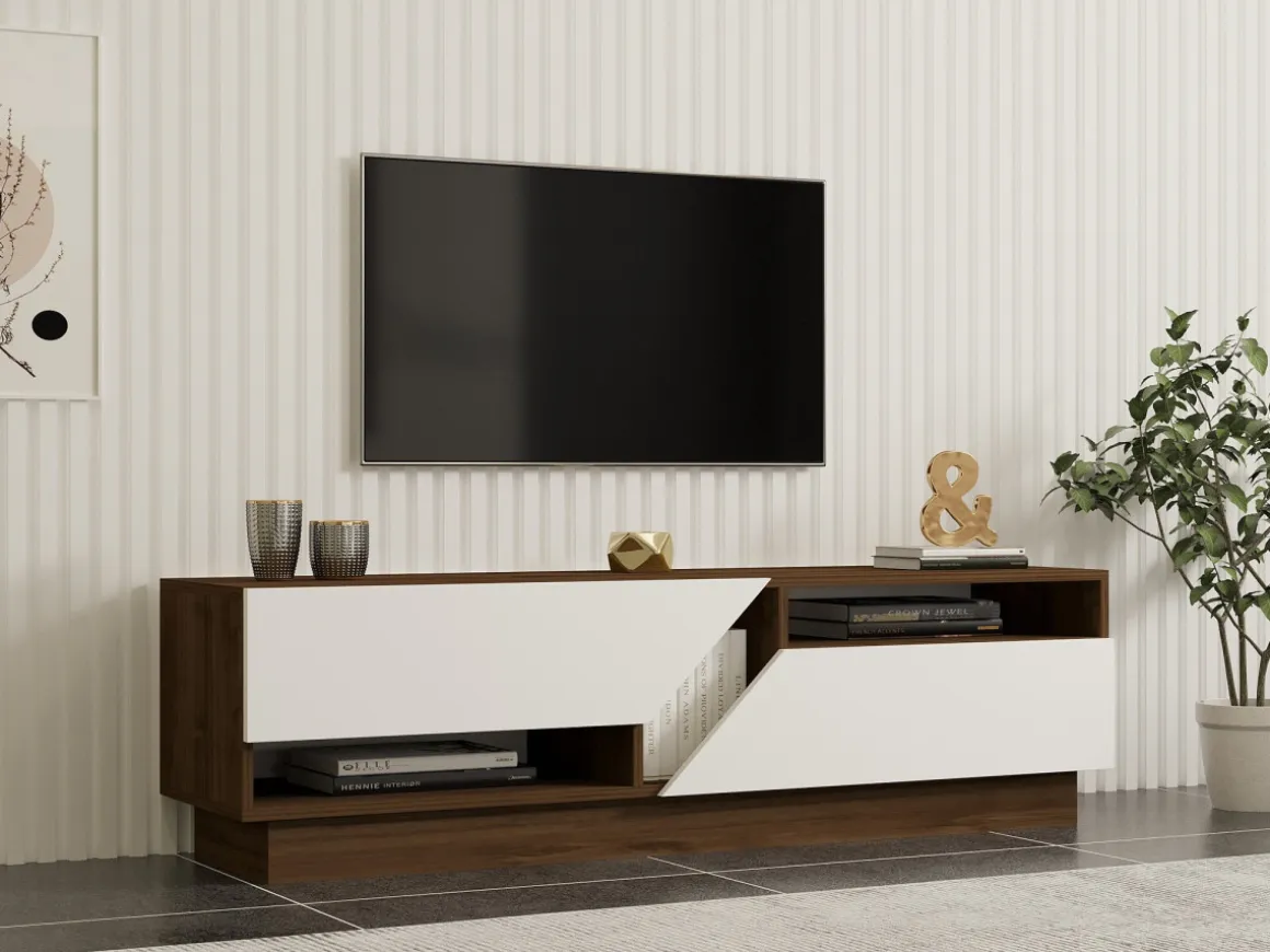 Meuble TV en bois "Koza" - 160 x 40 x 45 cm - NoyerBlanc