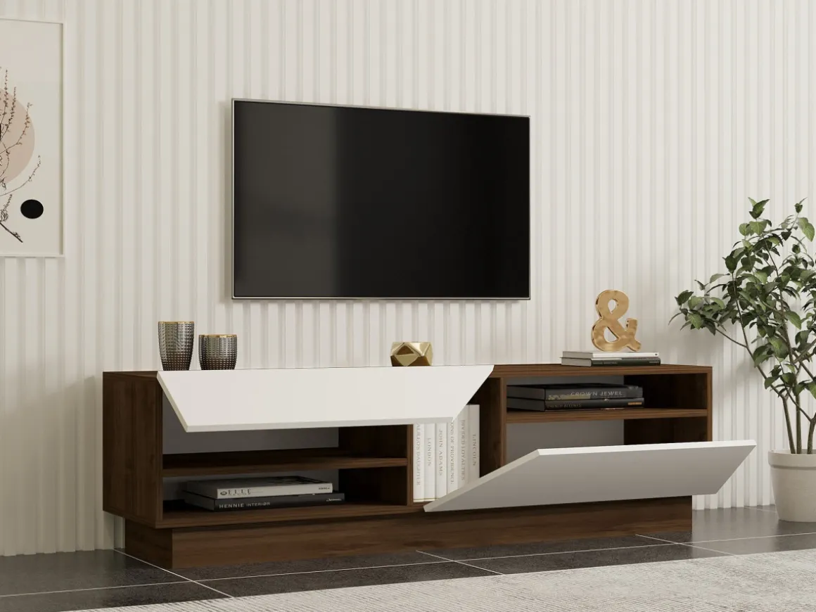 Meuble TV en bois "Koza" - 160 x 40 x 45 cm - NoyerBlanc