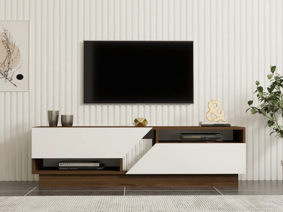 Meuble TV en bois "Koza" - 160 x 40 x 45 cm - NoyerBlanc
